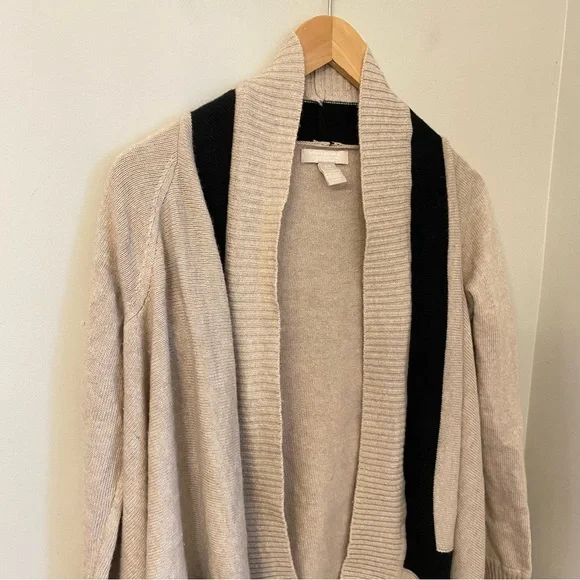 Banana Republic Open Front Cardigan Sweater Cream Black Small Merino Wool Blend - Picture 6 of 11